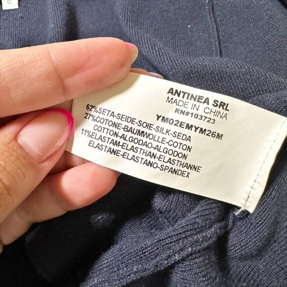 Armani Collezioni Women Silk Blend Long Sleeves Basic Cardigan Top Navy Blue 12 - Picture 12 of 16